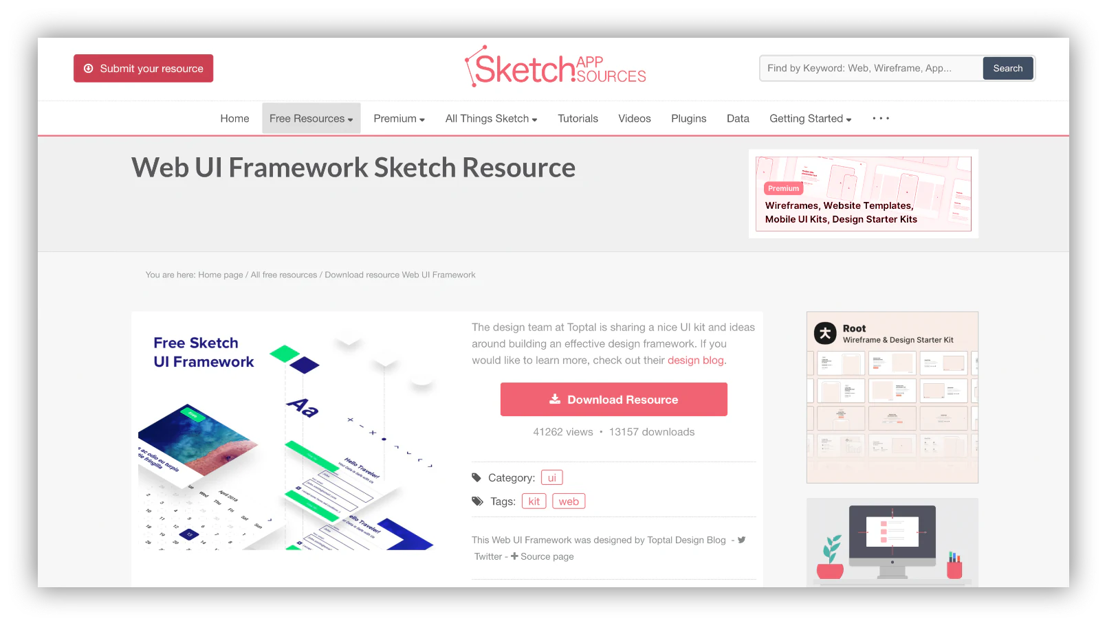 Web UI framework Sketch resource home page