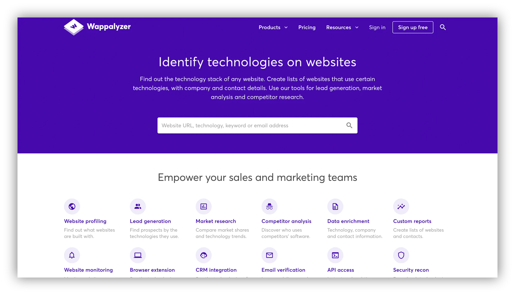 wappalyzer homepage