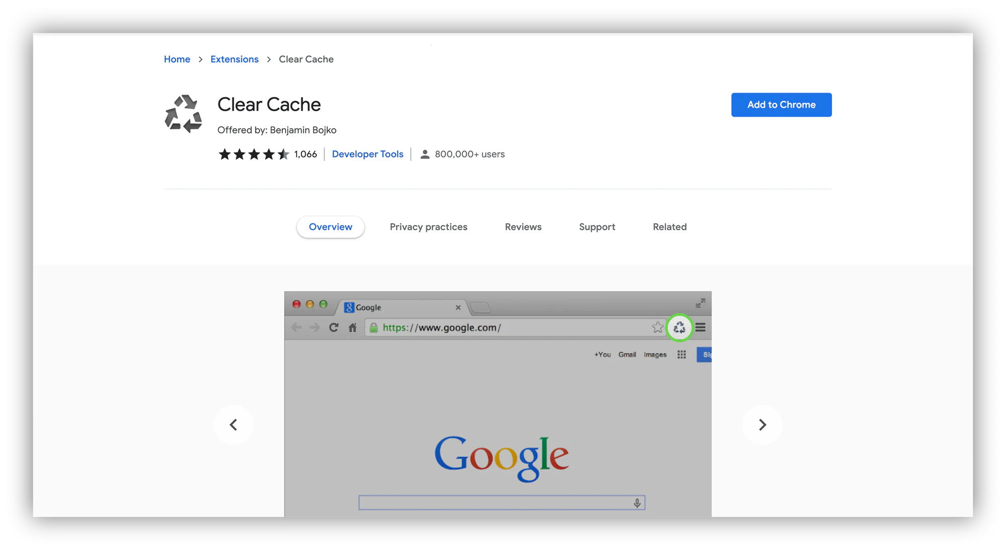 Clear Cache chrome extension