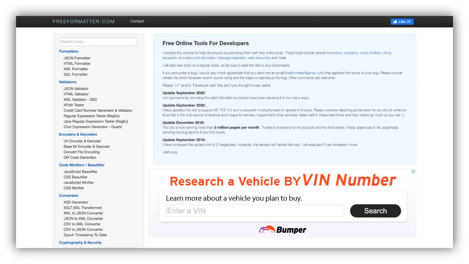 free formatter code validator homepage
