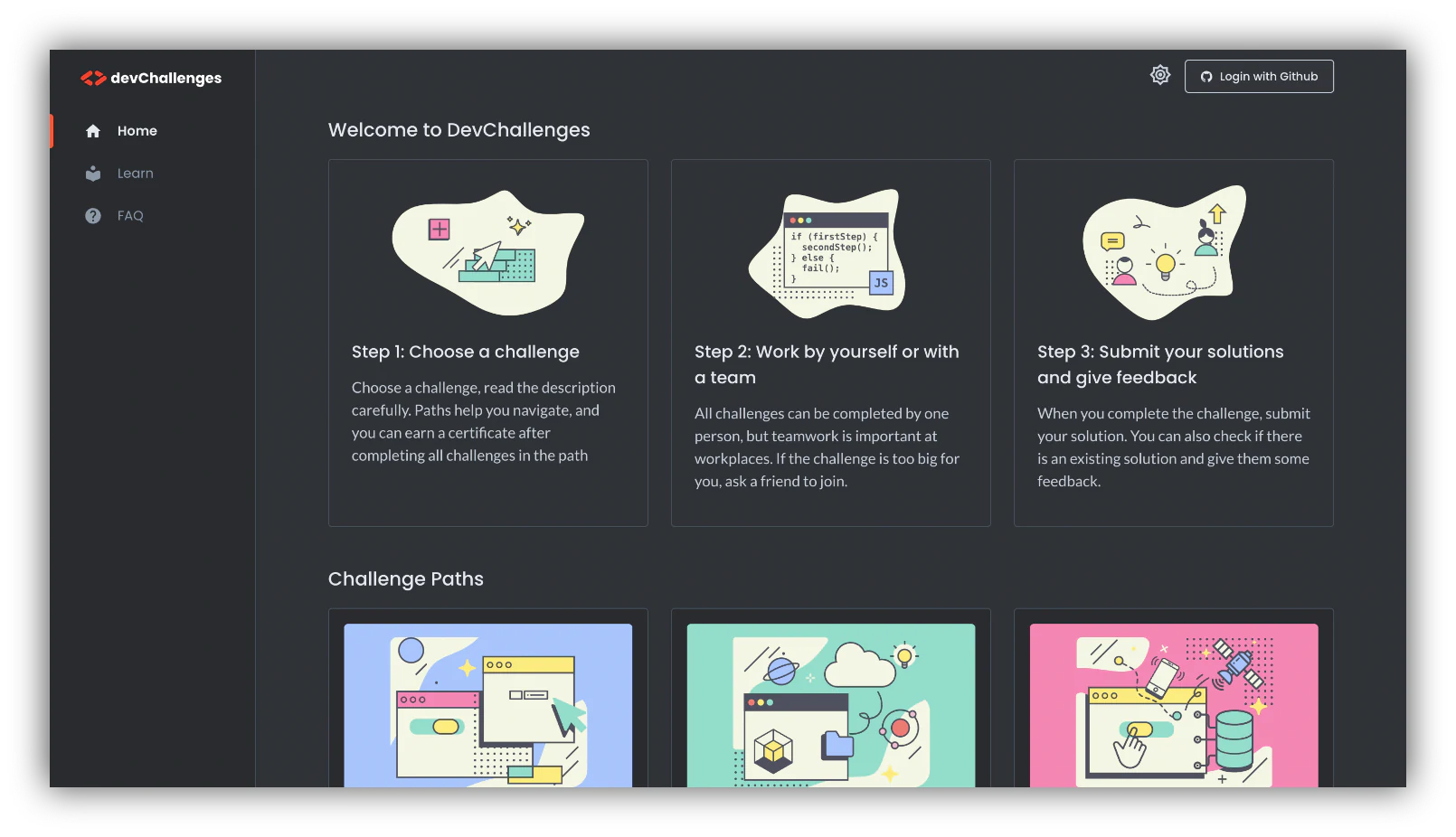 dev challenges learning resources homepage