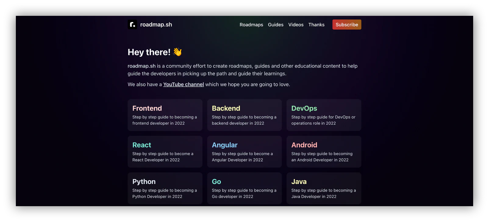 roadmap learning resources homepage