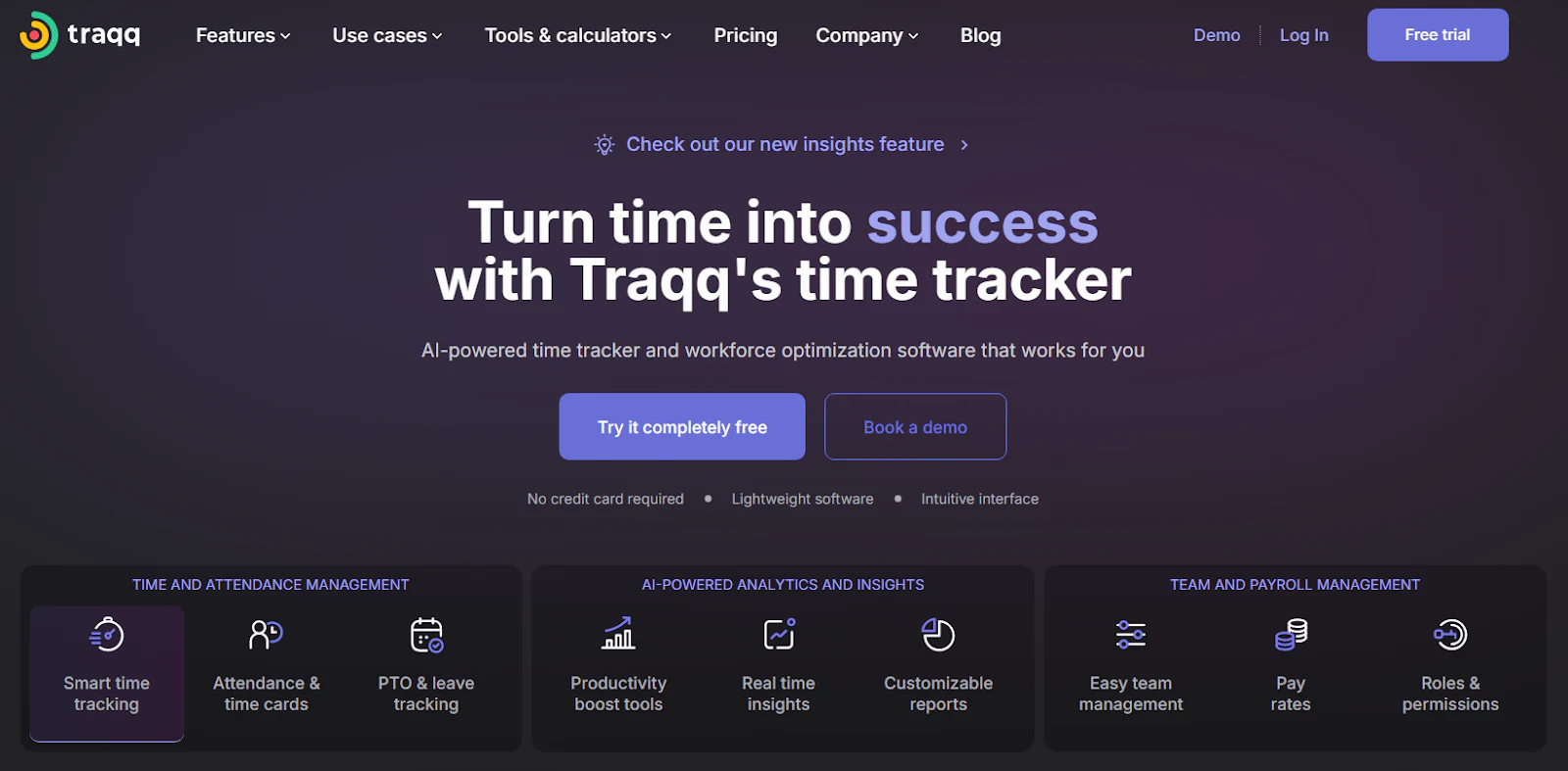 Traqq homepage: Turn time into success with Traqq's time tracker headline