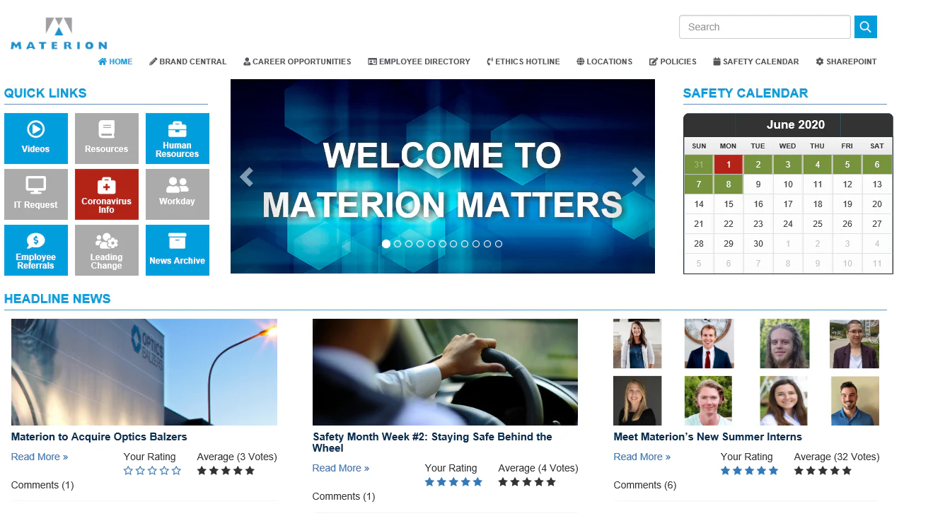 Screenshot of a social engagement employee portal