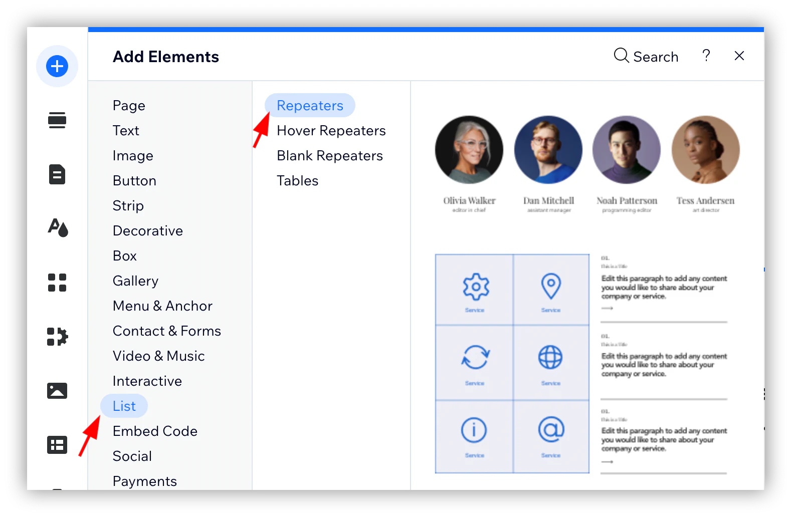 Display comments with a repeating layout