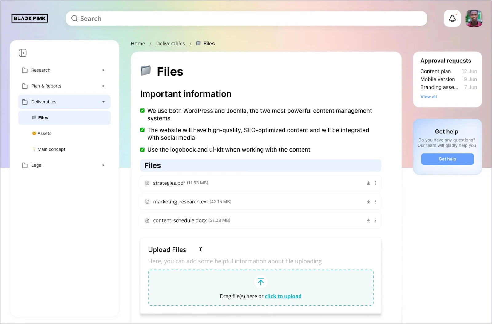 Screenshot of a knowledge management employee portal