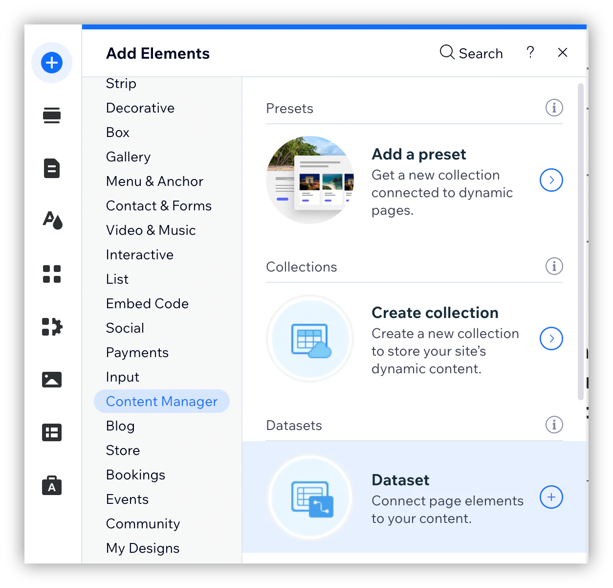 Add datasets to page