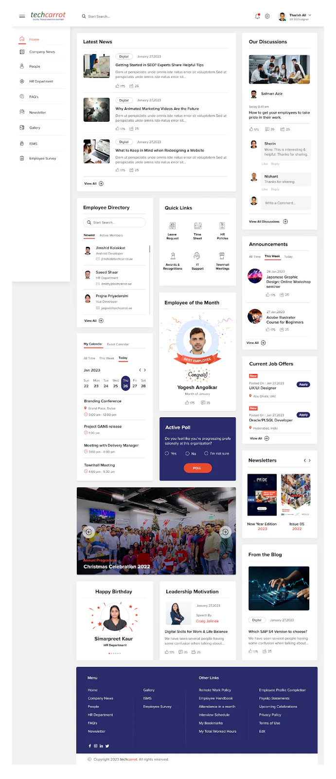 Screenshot of a social engagement employee portal