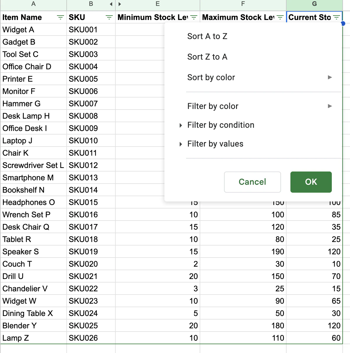 Using filters on Google Sheets.