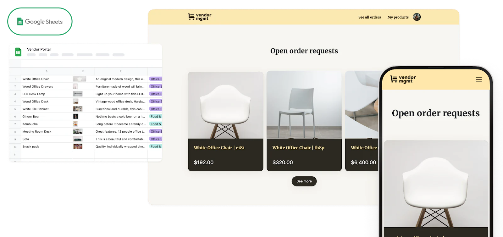 Softr vendor management app built from a Google Sheets product list