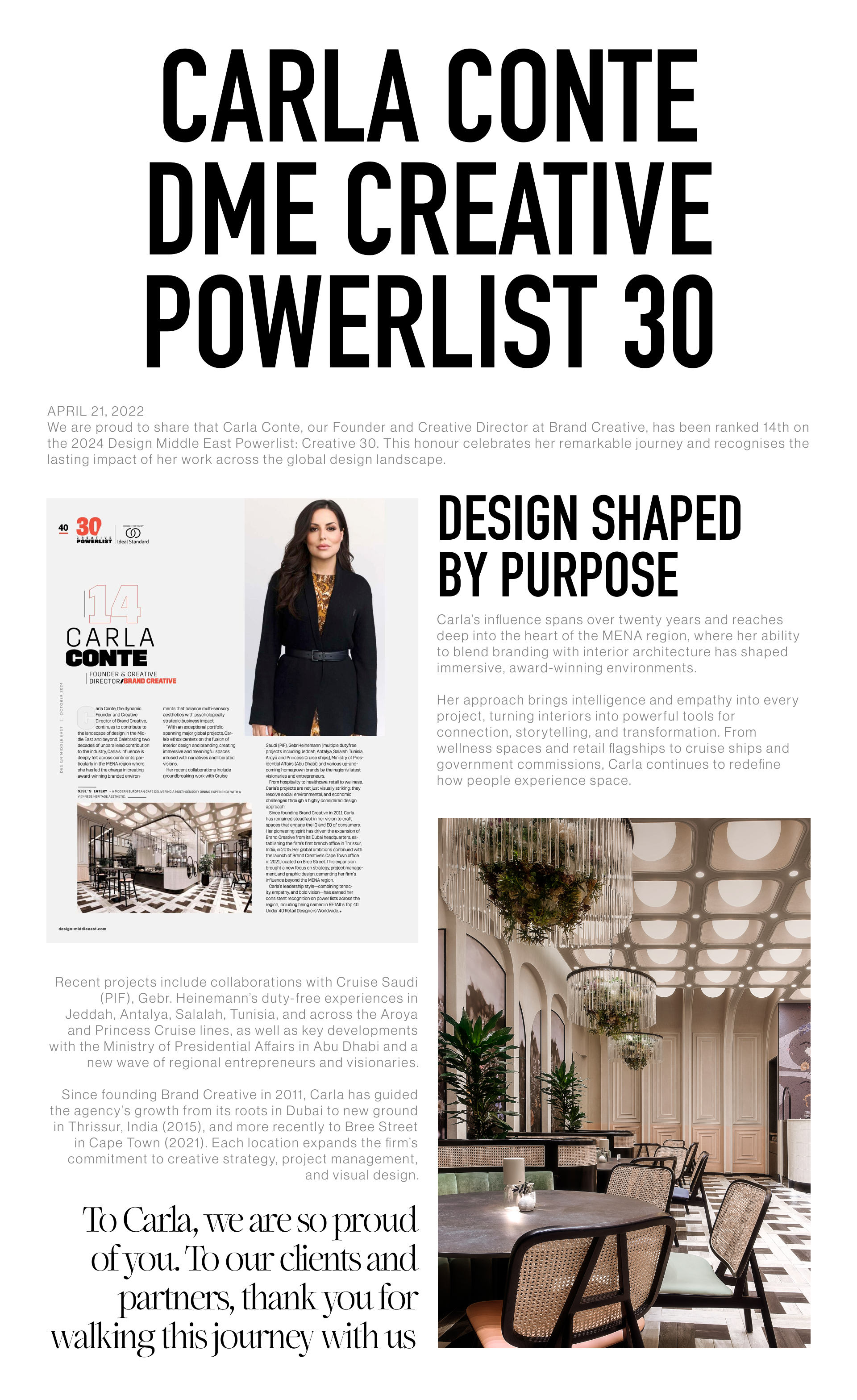 Carla Conte featured in Design Middle East's Creative Powerlist 30