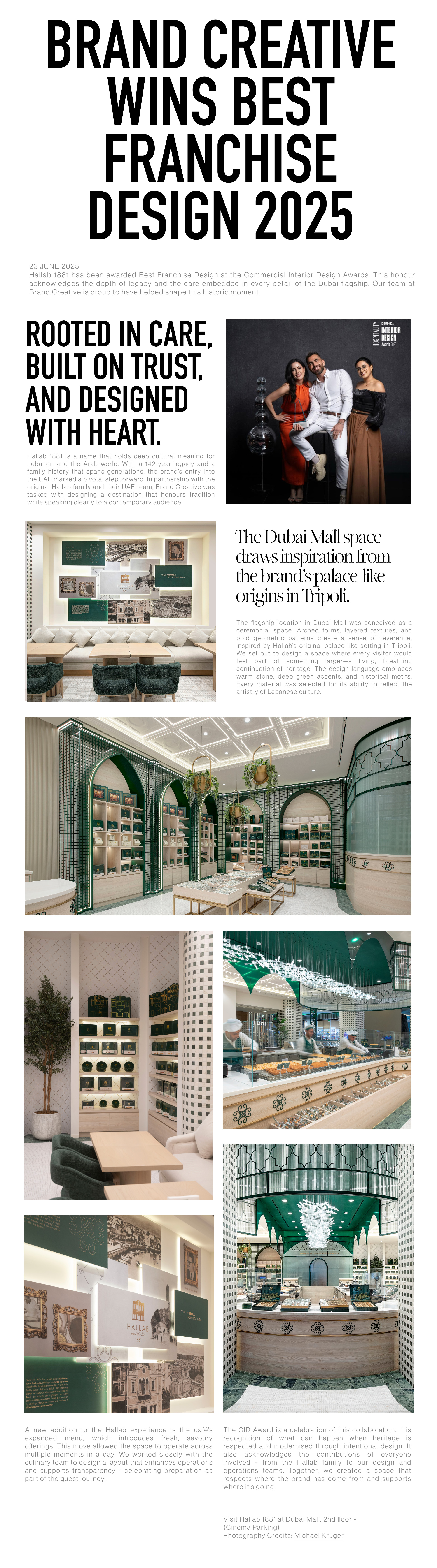 Brand Creatives new flagship design in Dubai, Hallab 1881 has won Best Franchise Design 2025 at Commercial Interior Design Awards