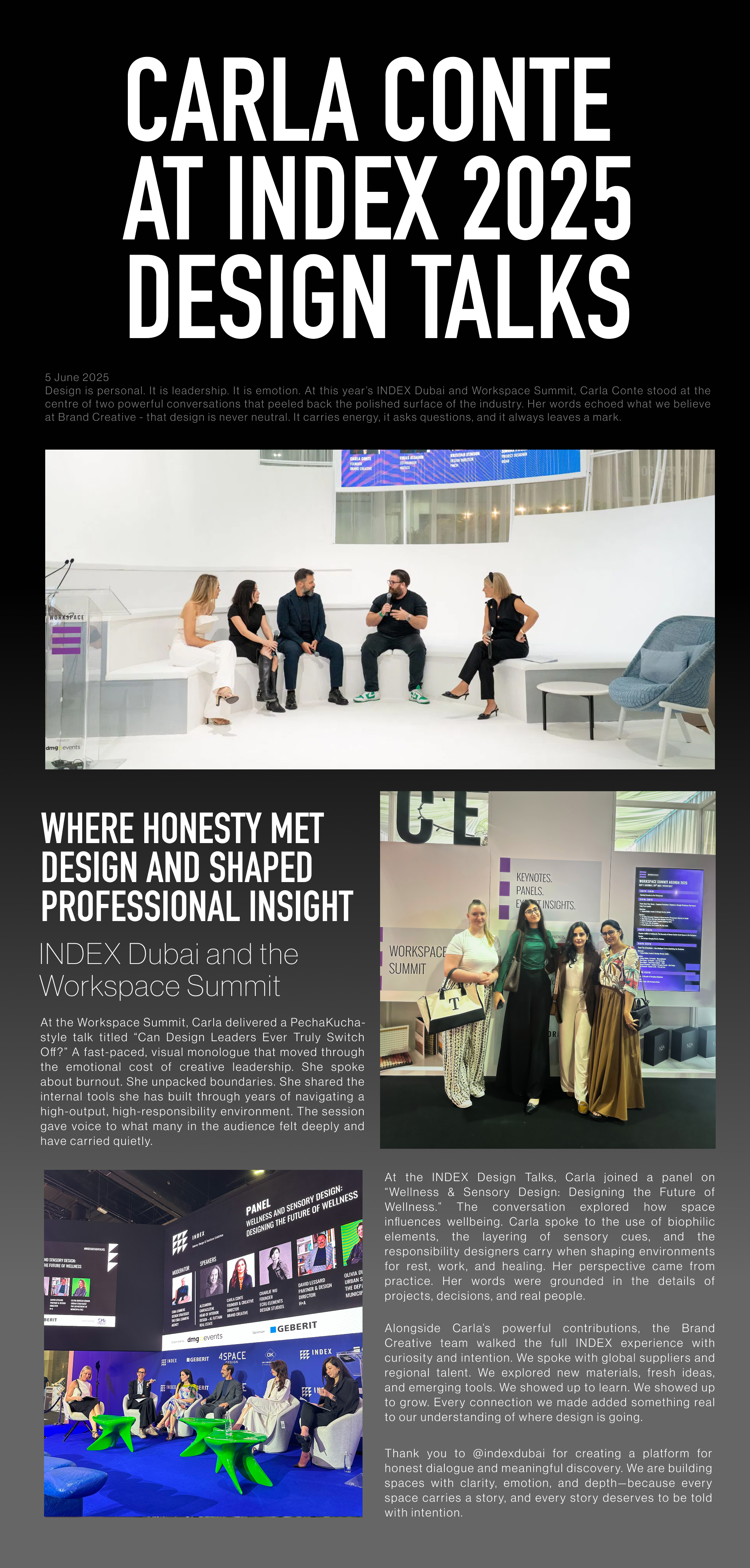 Carla Conte at Index Design Talks 2025, talking about the emotional aspects of running a design agency and wellness and sensory design for the future
