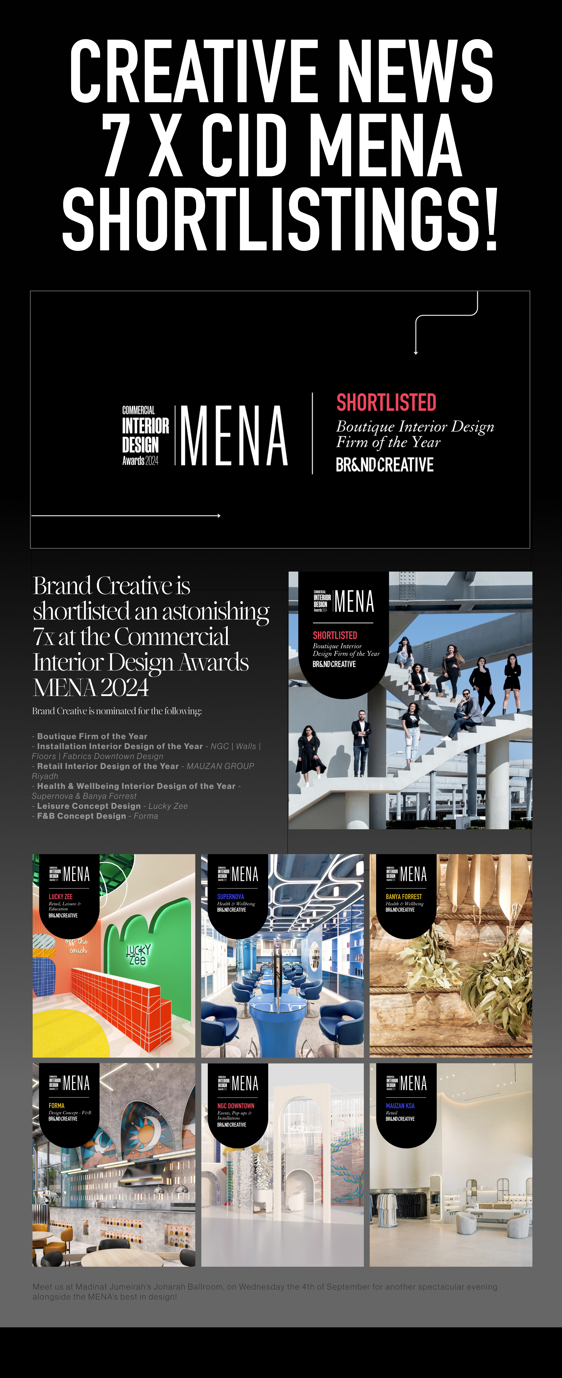 Brand Creative is shortlisted an astonishing 7x at the Commercial Interior Design Awards MENA 2024