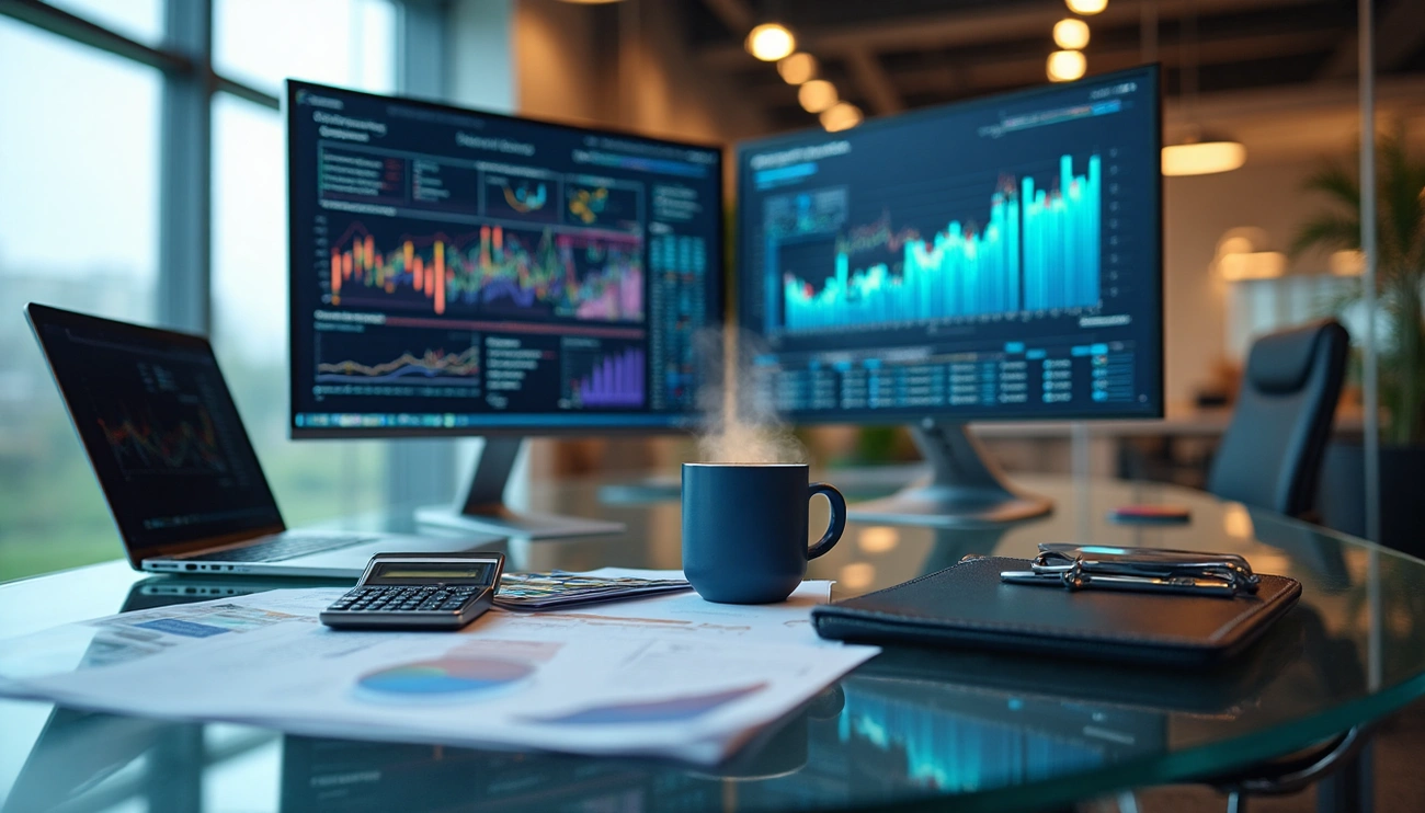 Desk in an office with laptops showing how to measure procurement ROI