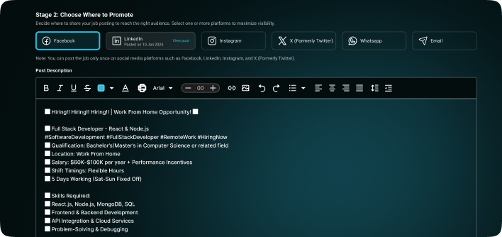AI job posting automation enabling multichannel job promotion on social platforms