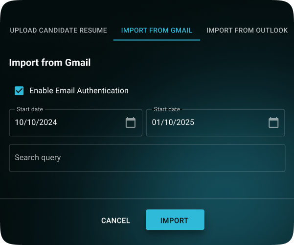 Email-integrated resume import tool for building intelligent talent pools using AI recruiting tools