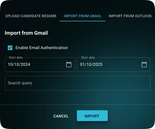 Email-integrated resume import tool for building intelligent talent pools using AI recruiting tools
