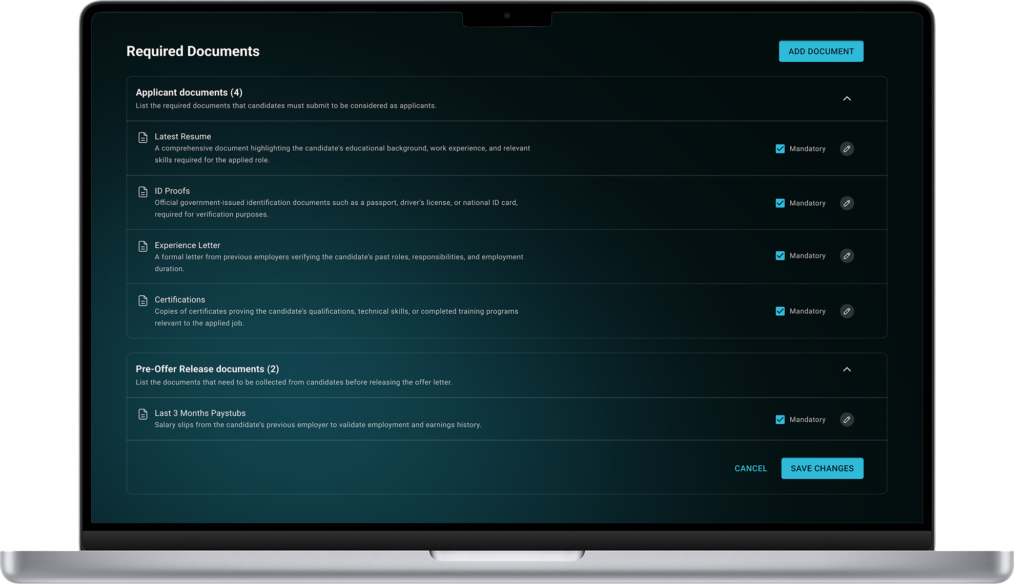 Dahboard showing AI automated document collection
