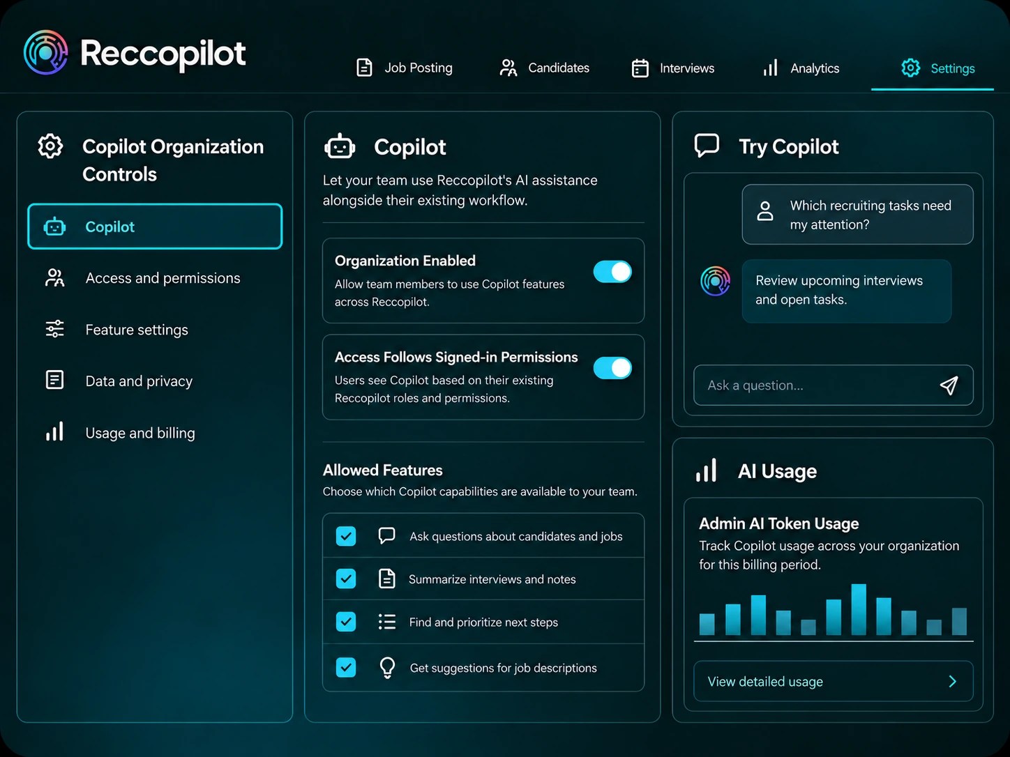 Optional organization-enabled Copilot with access based on signed-in permissions.
