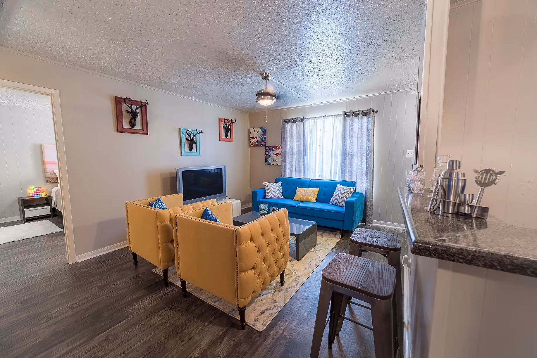 Living room yellow couch