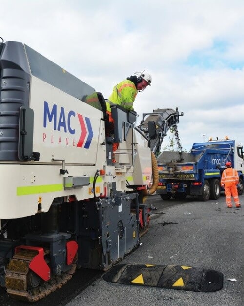 MAC Surfacing road planer and crew working on a commercial estate road