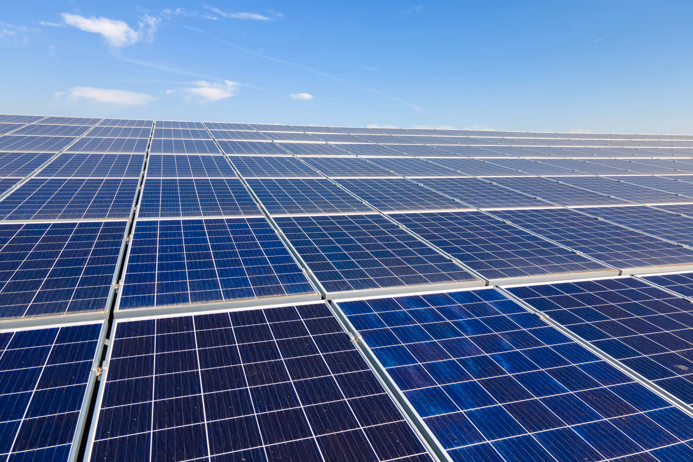 Solar panels on roof on sunny day