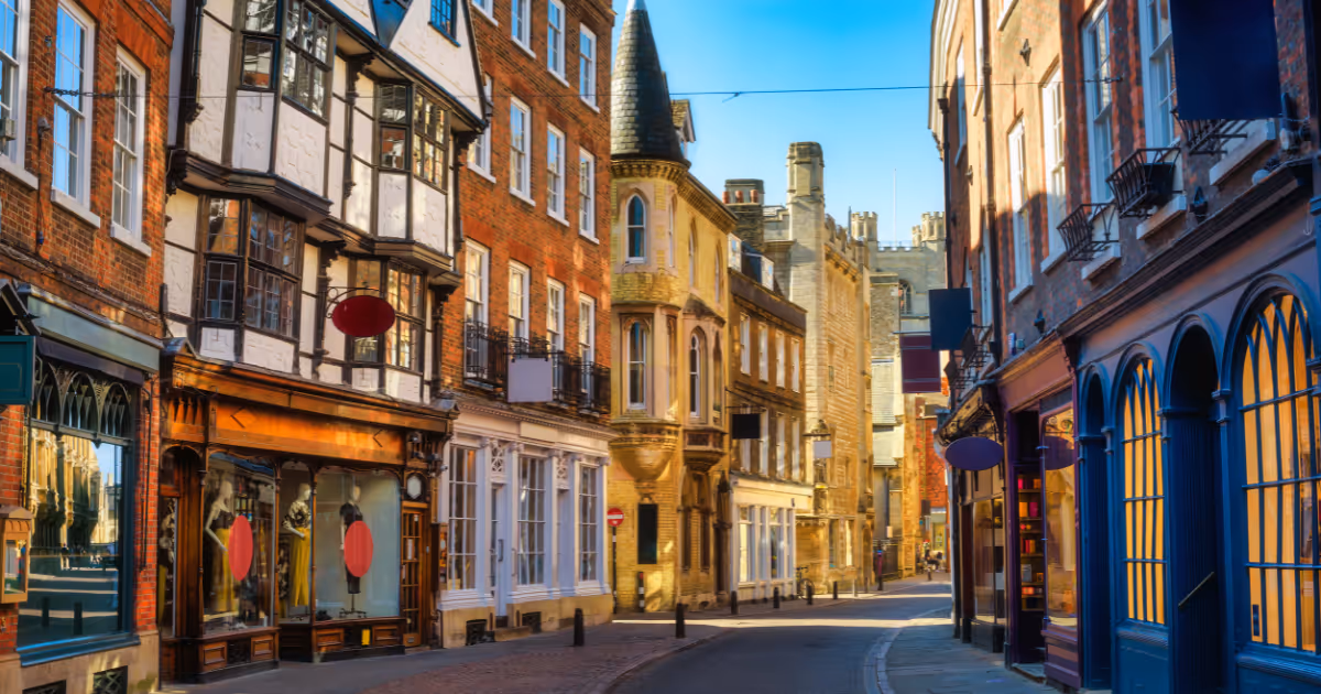 Cambridge town centre street on sunny day