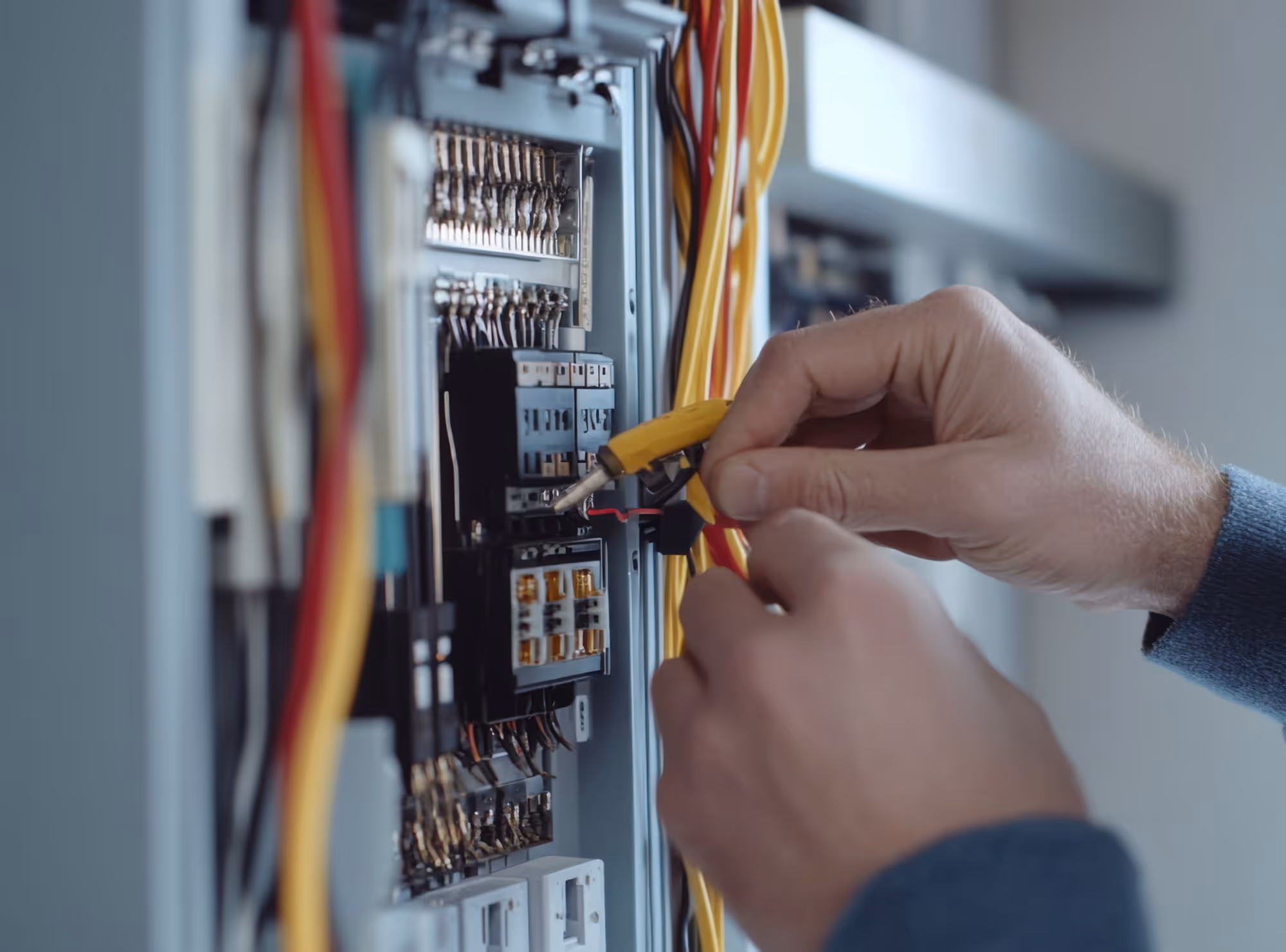 Electrician working on circuit board