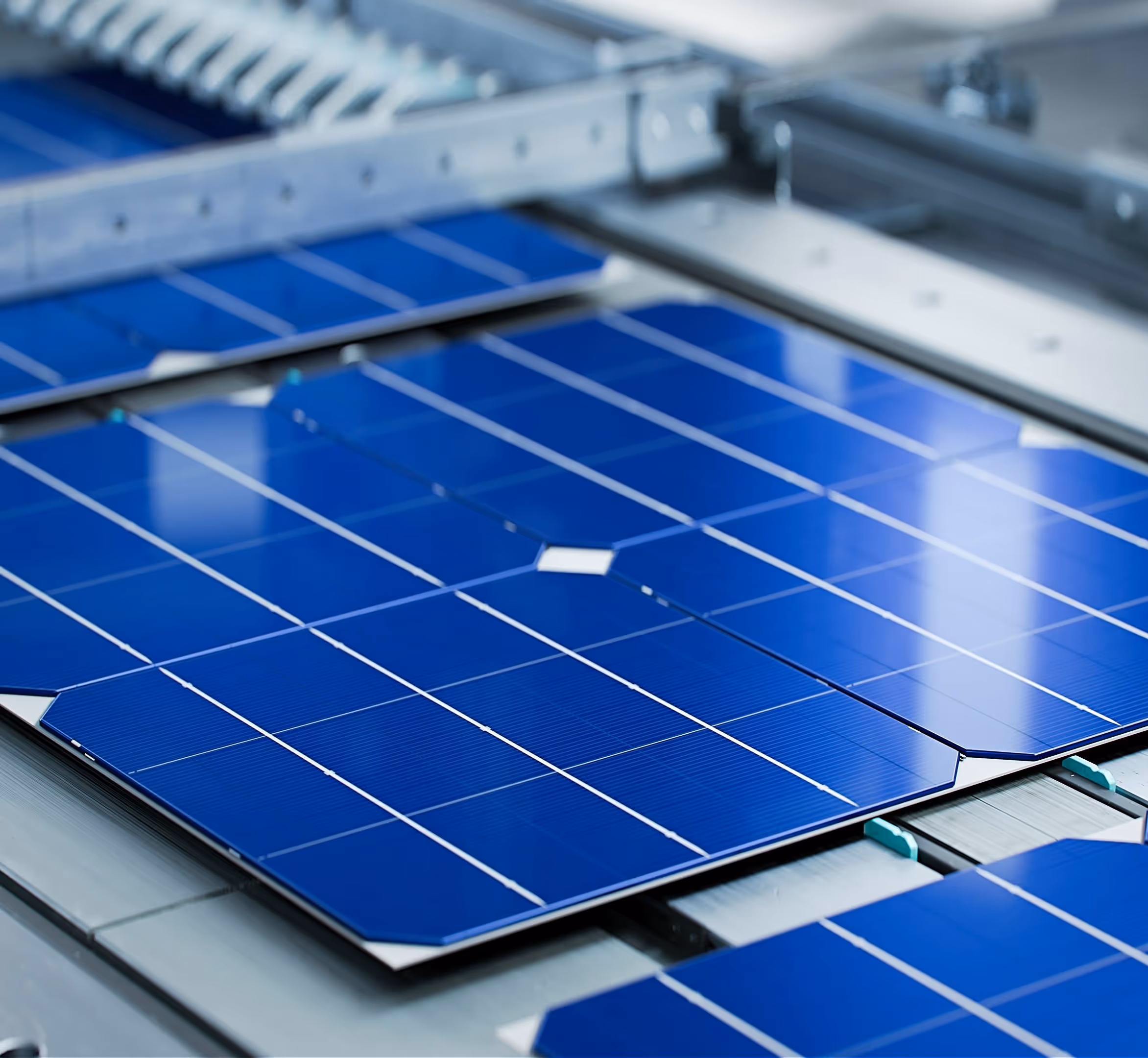Close up shot of blue solar panels