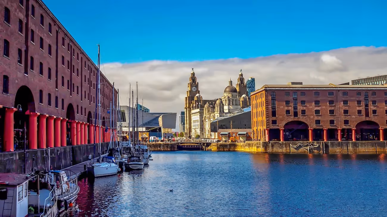 Liverpool docks on sunny day.