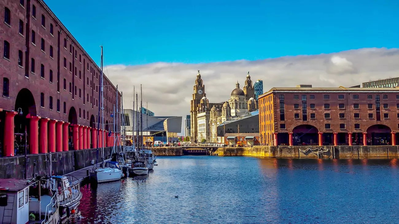 Liverpool docks on sunny day.