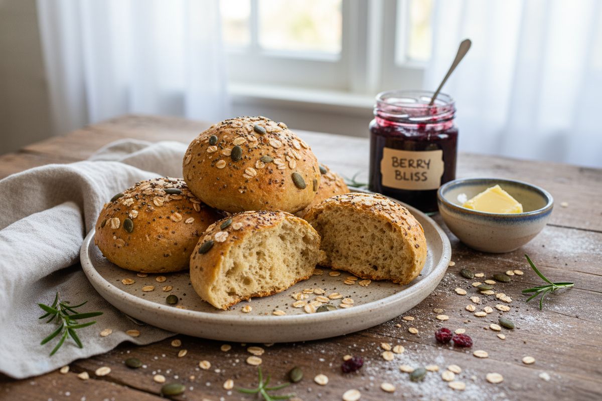 Pehmeät ja täyteläiset myslisämpylät leivotaan kotona alusta asti – perinteinen resepti koko perheen aamupalaksi.