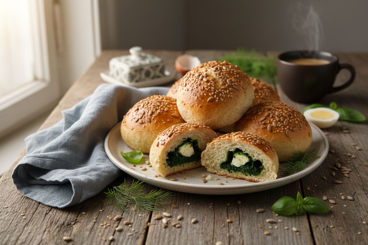 Pehmeä ja mehevä pinaattitäyteleipä – nostalginen kotileipomon herkku, joka sopii eväiksi, kahvipöytään tai piknikille.