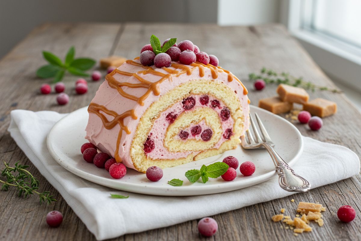 Kermainen toffeinen puolukkakääretorttu on nostalginen suomalainen herkku, jossa yhdistyvät hapan metsäpuolukka ja sileä toffeentäyte.