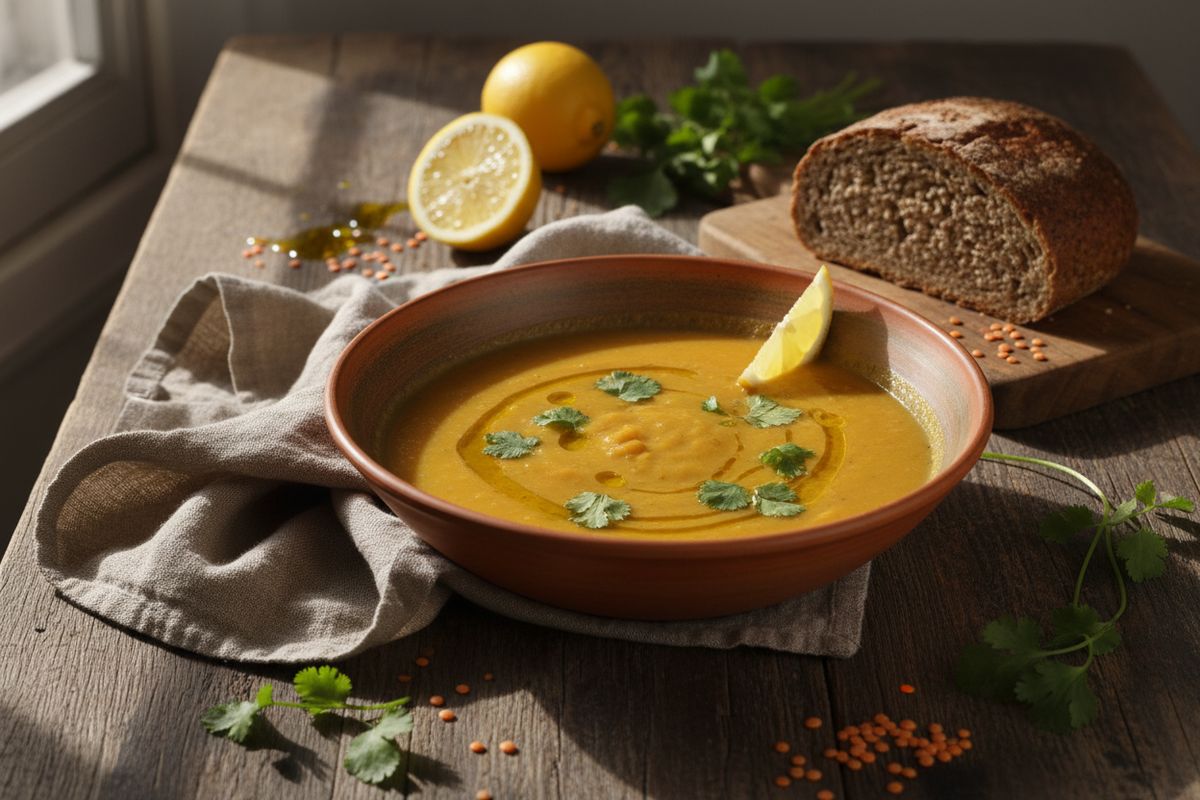 Lempeä ja sitruunainen linssikeitto, joka valmistuu helposti yksinkertaisista raaka-aineista ja lämmittää koko perheen.