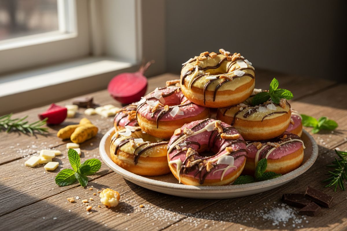 Pehmeitä ja ilmavia kotitekoisia vappudonitseja värikkäillä jogurttikuorrutuksilla – mummon rakastama vapputraditio.