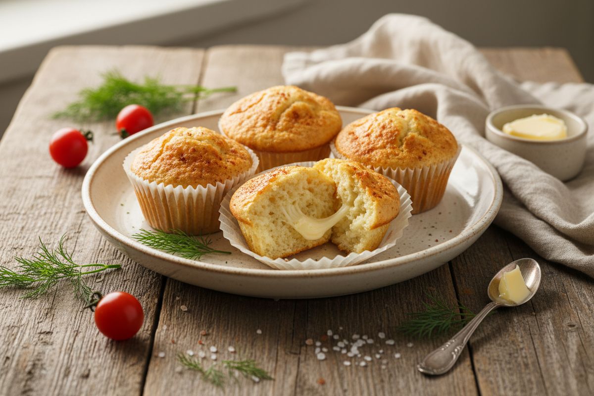 Pehmeät ja mehevät raejuustomuffinsit ovat nopea suolainen leivonnainen, joka syntyy helposti kotikeittiön perusraaka-aineista.