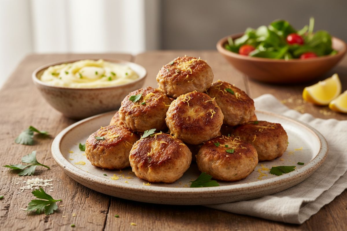 Maukkaat ja helpot kanapyörykät sitruunalla ja juustoraasteella – täydellinen arkiruoka koko perheelle.