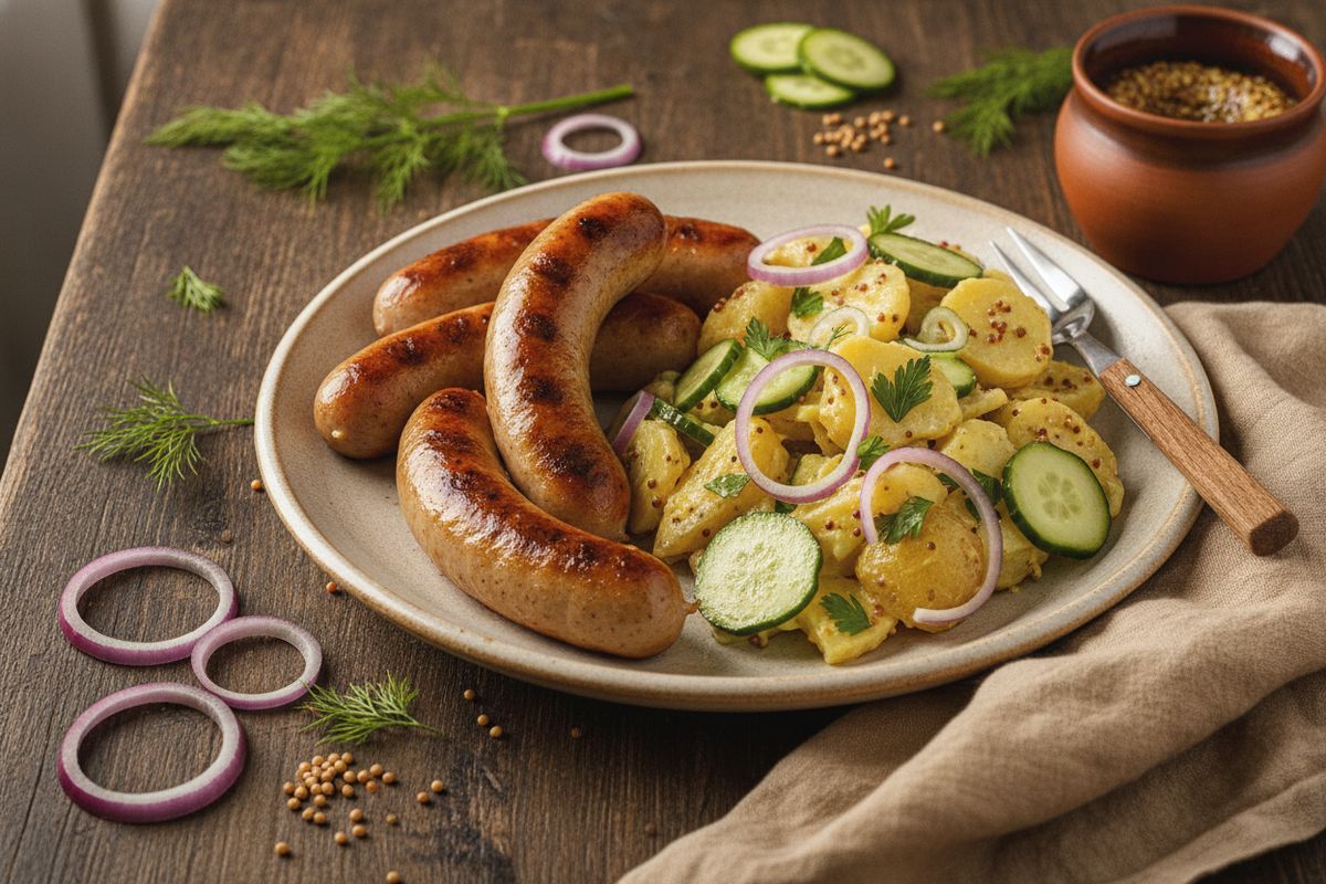Bratwurst perunasalaatin kera on nopea ja täyttävä kotiruoka, joka sopii niin arkeen kuin juhlaan.