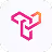 Abstract geometric icon with interconnected pink and orange shapes forming a cube.