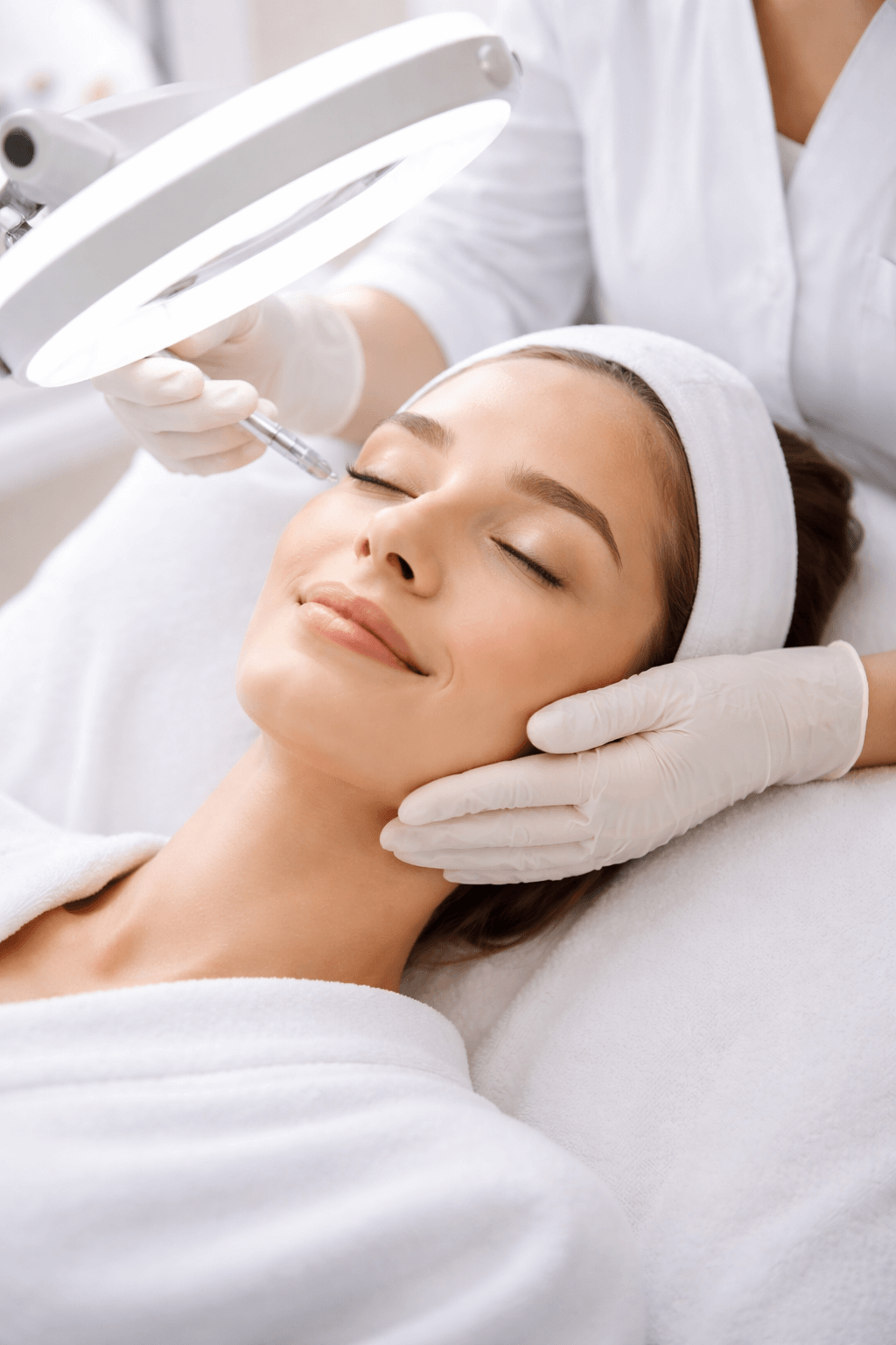 Licensed aesthetician performing an acne treatment facial in Trinity, FL to gently clear pores and calm inflamed skin