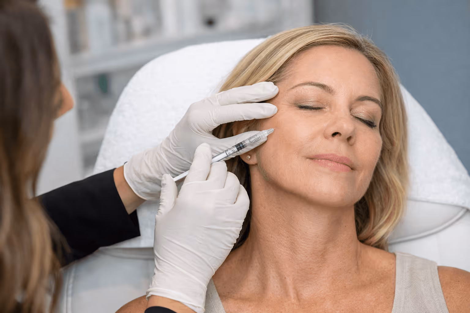 Provider performing Sculptra injections for collagen restoration in Spring Hill, Florida at Gulf Coast Cosmetics.