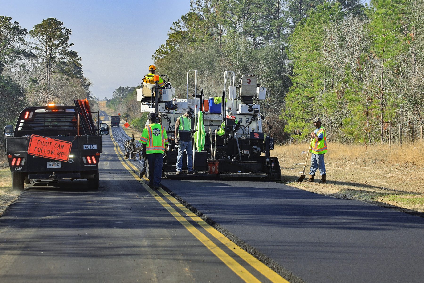 Crew applying temporary striping on Griffin Ferry Rd.
