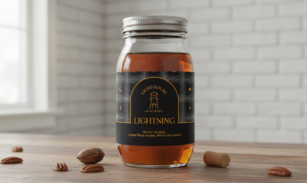 Lighthouse Lightning whiskey in a mason jar mockup