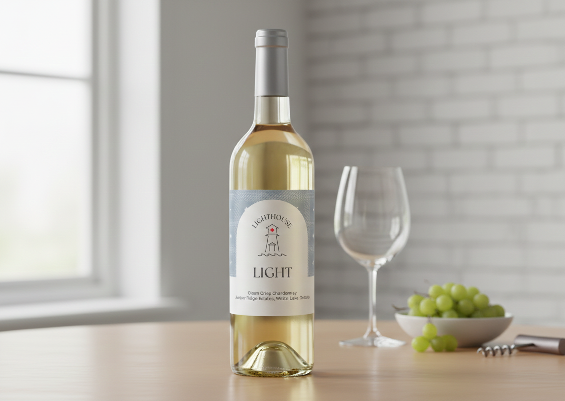 Lighthouse Light white wine bottle mockup