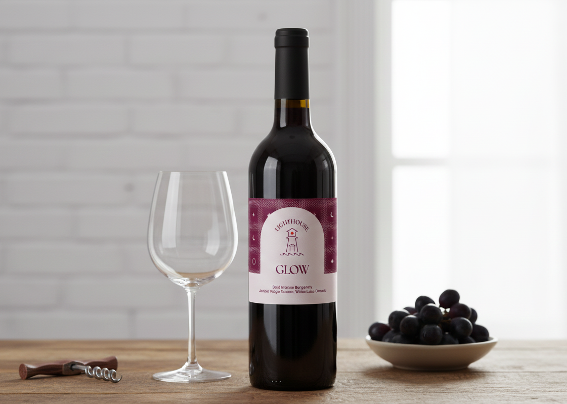 Lighthouse Glow red wine bottle mockup