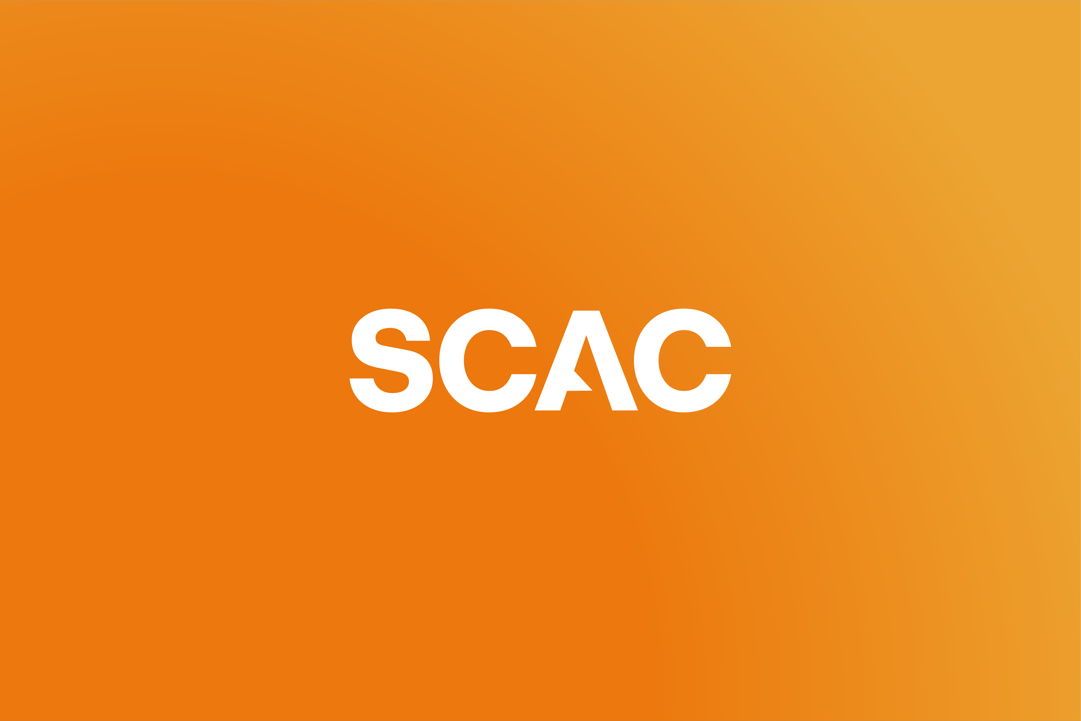 SCAC wordmark on an orange to yellow gradient background.