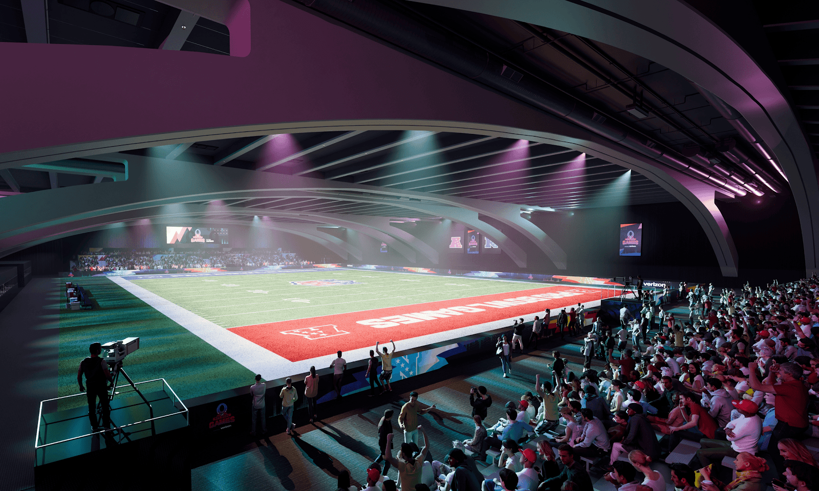 Het indoor football veld waarop de jaarlijkse 7-tegen-7 flag football game op wordt gespeeld.