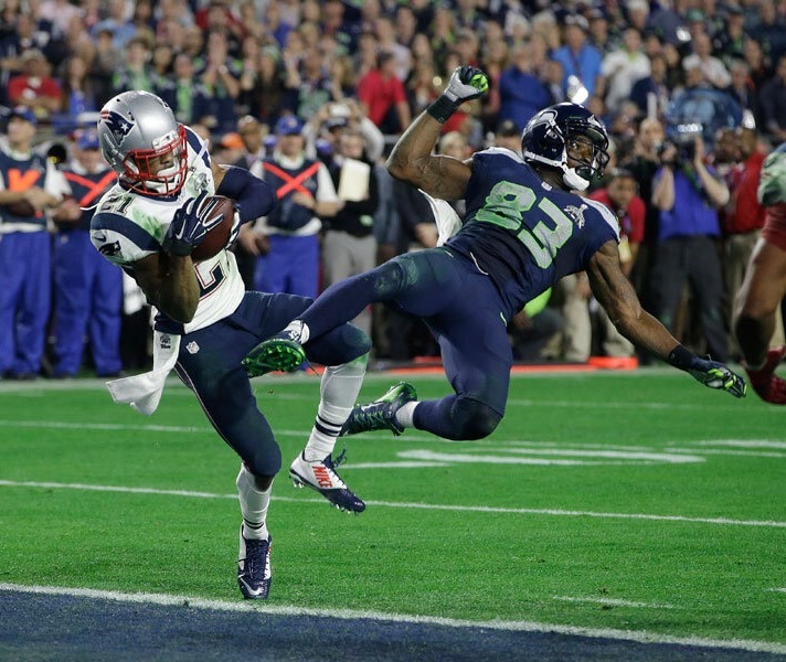 Malcolm Butler onderschept de pass van Russell Wilson en wint SB XLIX.